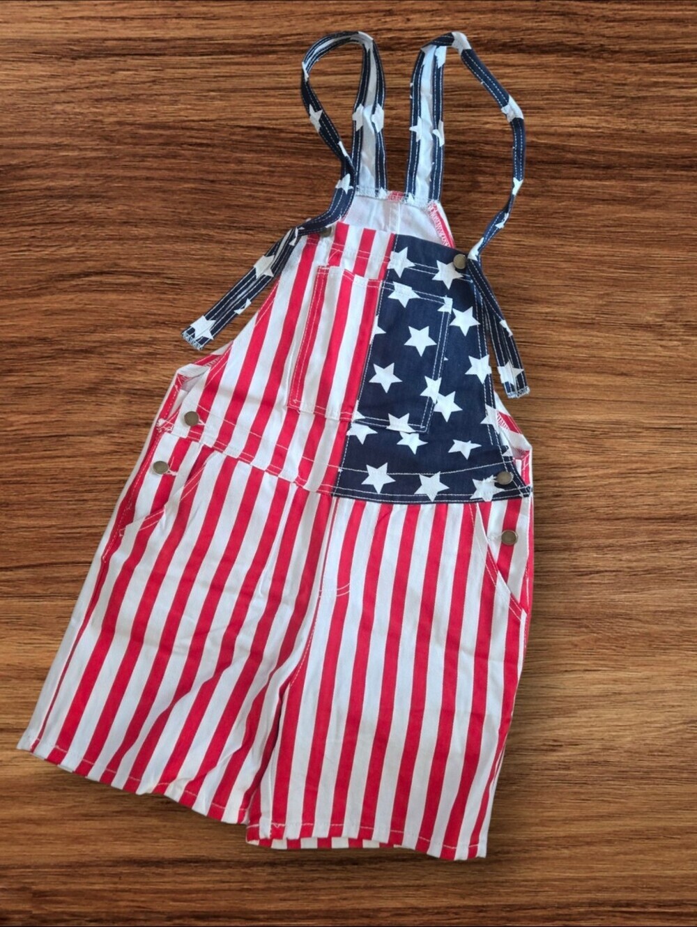 Patriotic 4th Of July Stars & Stripes Shortalls Overalls - Red, White & Blue NWT